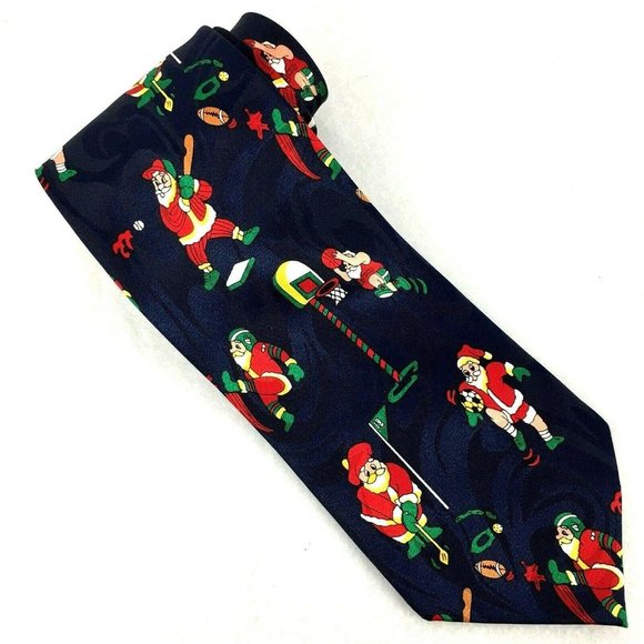 Steven Harris Christmas Sports Tie Necktie Santa Claus Baseball Golf 57" Mens - Picture 1 of 8